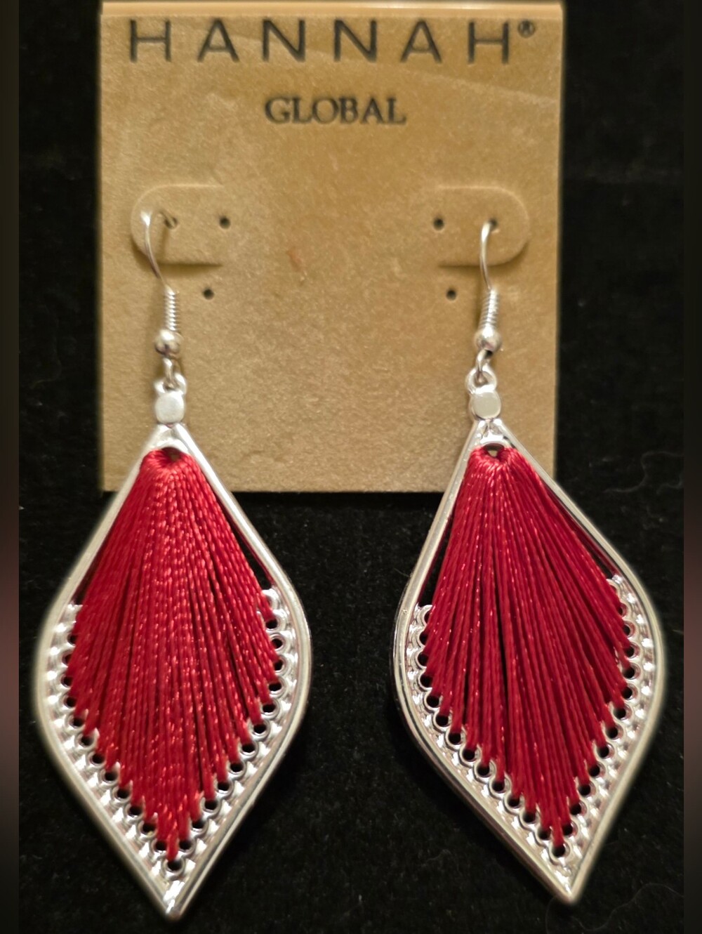 Red Teardrop Thread Dangle Earrings